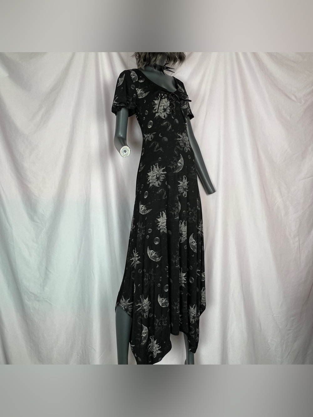 Killstar Black & Cream Celestial Faux Leather Umbral Maxi Dress